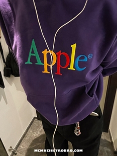 mcmxciii多巴胺色系Apple刺绣配色绝480G紫色连帽抓绒卫衣 外套男