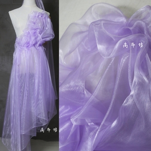 淡紫色珠光玻璃纱 全透明汉服复古国风细腻柔软薄款欧根纱布面料