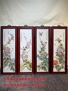 古玩旧藏陶瓷瓷板画四条屏挂画客厅中式粉彩装饰画粉彩花鸟风景画