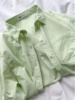 超显白甜美(白甜美)清新浅绿色纯棉衬衣女叠穿打底长袖小个子防晒衬衫外穿