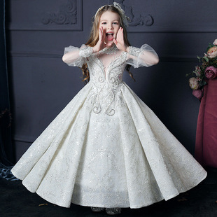 2023儿童礼服长袖公主裙洋气，生日女童走秀主持钢琴，波西米亚连衣裙