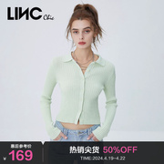 LINCCHIC金羽杰针织衫复古学院风Polo领针织开衫外套女S221SW310