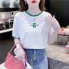 撞色蕾丝镂空白色t恤女短袖2023夏韩版宽松圆领体恤刺绣上衣