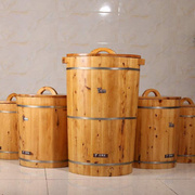 装米桶50斤储米箱家用10斤装面桶带盖30斤米缸实木，厨房小号圆防潮