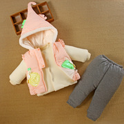 加绒一1岁女宝宝秋冬装外套12月6婴儿服加厚羽绒棉衣袄三件套装季