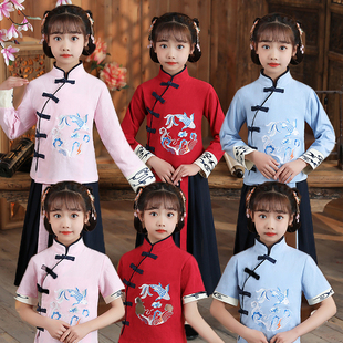 儿童汉服国学服中国风儿童，表演服春秋，三字经演出服装国潮古装