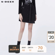 sdeer圣迪奥女装酷感腰带A字短裙设计感半身裙秋小个子S20381303