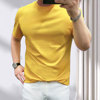 亮黄色修身玉蚕丝T恤男圆领短袖丝滑高级感高端F冰丝青年打底衫