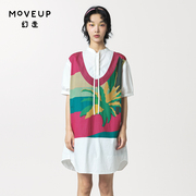 MOVEUP幻走2023夏季.FUN系列印花假两件口袋设计师纯棉连衣裙