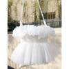 希厘原创设计纯色高级感多层网纱可爱蕾丝帆布包，珍珠肩带小斜挎包