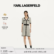 KARL LAGERFELD卡尔拉格斐24夏黑白条纹撞色针织收腰连衣裙老佛爷