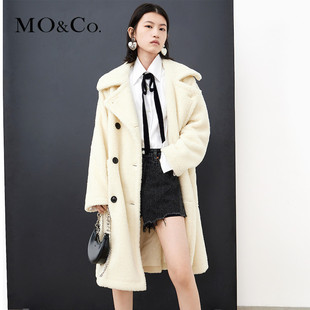 MOCO奥莱独享售罄下架冬季翻领双排扣仿羊羔毛大衣外套