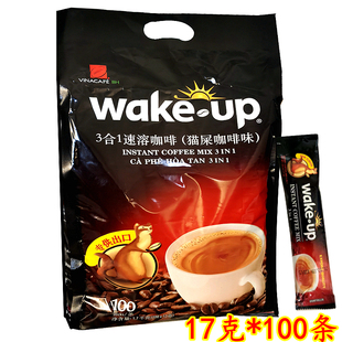越南威拿貂鼠三合一速溶咖啡，wakeup猫屎味咖啡100条*17克