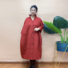 春季风衣阔版宽松红色提花棉200斤减龄气质妈妈显瘦长款外套