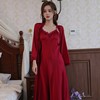 法式高级感新婚睡裙女晨袍红色带胸垫长款两件套春秋丝绸吊带睡衣