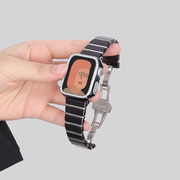 两全适用iwatch手表带陶瓷拼不锈钢创意小众高级感applewatch表带黑色蝴蝶扣苹果手表s876/ultra/se表带夏天