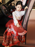 中国风女童马面裙套装小女孩古装，薄款汉服裙儿童夏季童装明制唐装