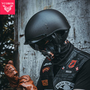 意大利vcoros碳纤维摩托车，头盔男女复古机车头盔，夏季哈雷半盔瓢盔