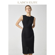 ladyselite黑色西装连衣裙女2023春夏优雅圆领，无袖职业工作裙