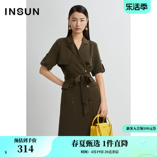 INSUN恩裳专选夏季军绿色风衣式连衣裙