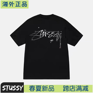 海外stussy斯图西夏季水银，logo印花短袖男女情侣t恤半袖