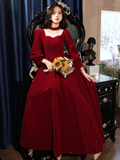 在逃公主敬酒服新娘小个子，结婚红色订婚礼服女高级感公主裙显瘦