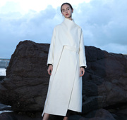 羊毛双面呢白色大衣女2021秋冬款流行原创时尚立领羊绒超长款外套
