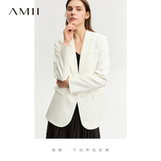 Amii极简通勤西装女2024冬季中长款小众设计感外套职场小西服
