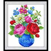 蒙娜丽莎精准印花蓝瓶玫瑰花蓝色，花瓶十字绣现代简约客厅，卧室挂画