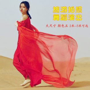 红色丝巾女2023中国红围巾4米超大3米长舞蹈拍照沙巾大红纱巾