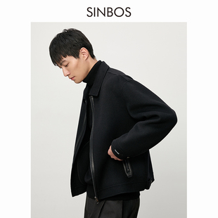 sinbos全羊毛双面呢子大衣，男翻领夹克，秋季拼接休闲毛呢外套潮