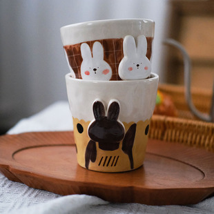 川谷原创立体兔子手握杯家用陶瓷喝水杯牛奶杯咖啡杯陶瓷杯