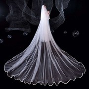 新娘白色双层香槟色，大花边婚纱头饰，蝴蝶长款拖尾豪华蕾丝头纱
