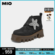 MIO米奥冬季靴子圆头百搭粗跟时装靴潮流时尚增高软底及踝靴女靴