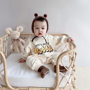 ins婴儿秋冬装韩国爬行服男宝宝，加绒加厚连体衣，保暖外出可爱