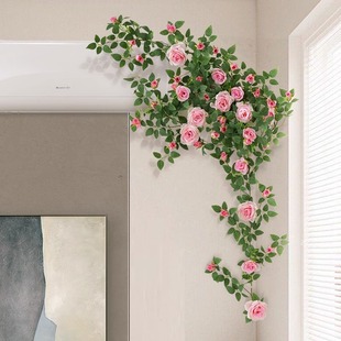 仿真玫瑰花藤蔓假花藤条客厅室内阳台空调管道庭院装饰墙壁挂绿植