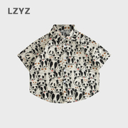 lzyz童装儿童衬衫男童短袖衬衣，宽松纯棉卡通上衣，中小童夏季薄款潮