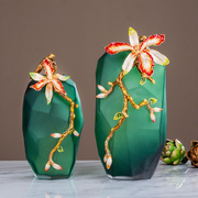 珐琅彩水晶玻璃瓷花瓶欧式创意家居摆件美式客厅软装新中式摆设