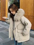 韩国大(韩国大)毛领，羽绒棉服女冬季韩版宽松加厚面包服短款派克服外套