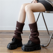 美式复古咖啡色袜套女金属标羊毛，保暖针织腿套秋冬慵懒宽松堆堆袜