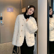 冬季小香风毛毛外套女2023韩系高级感小个子羊羔毛绒短款棉衣