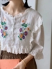 2023熊姑娘(熊姑娘)夏新墨西哥重工刺绣花朵荷叶花边，五分袖宽松上衣森女