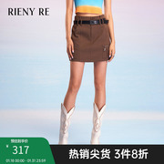 RIENYRE短裙女春秋款原创设计美式复古a字半身裙高腰包臀工装裙子