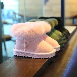冬季兔毛冬季儿童靴子，翻毛女童雪地，靴棉靴男童短靴棉鞋童鞋