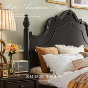 复古法式床主卧1.5米1.8米双人床现代简约黑色，美式实木床轻奢婚床