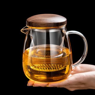 加厚玻璃杯过滤带盖泡茶杯，日式胡桃木办公室耐热花，茶杯茶水分离杯