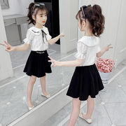 女童夏装套装202中大童洋气衬衫短袖两件套女孩时髦公主套裙