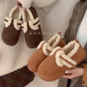 细细条 冬季加绒保暖防滑平底包跟棉鞋女韩版复古时尚亲子勃肯鞋