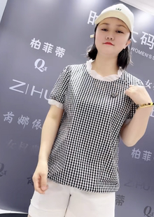 女权贵族3156夏款女人味格子短袖显瘦甜美气质超仙衬衫加肥加大码