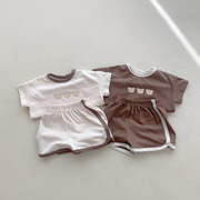 2024ins婴儿夏装纯棉小熊薄款短袖t恤+短裤套装0-3岁宝宝运动装潮